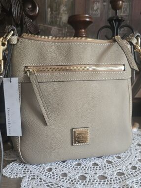 Dooney & Bourke Taupe Pebble Leather Crossbody with Gold Hardware
